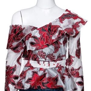 Self Portrait very rare asymmetric long sleeve belted coupe top. size 8 floral